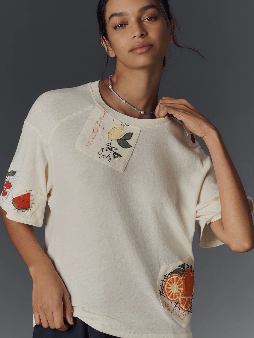 Anthropologie Maeve Fruit Patch Cream Short Sleeve Top - Picture 2 of 7